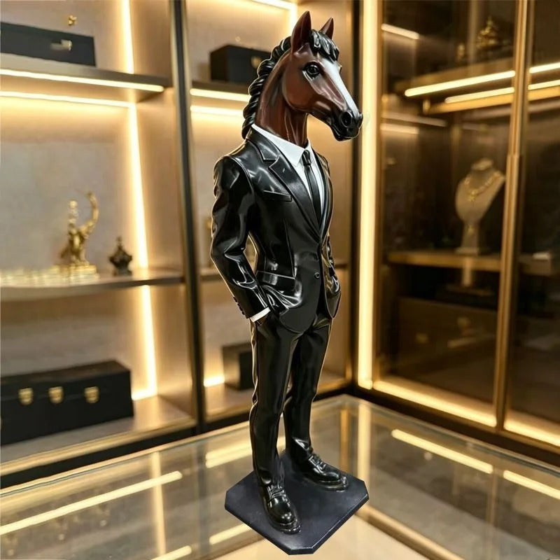 Elegant Horse Statue with Suit