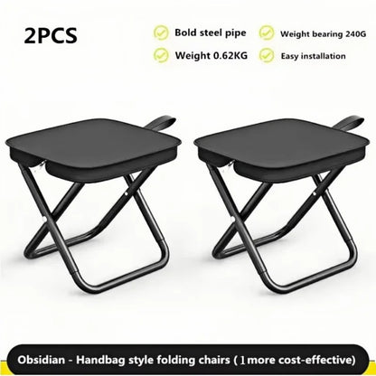 Foldable Camping Stool with Zipper Storage - 2pcs