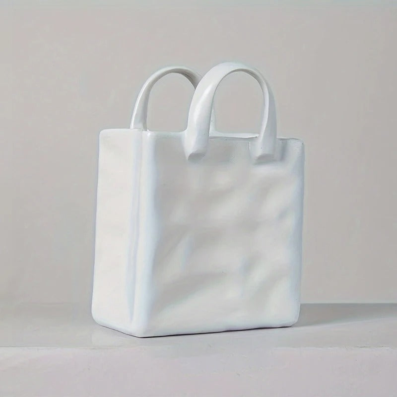 Nordic Handbag Vase – White Ceramic Flower Vase
