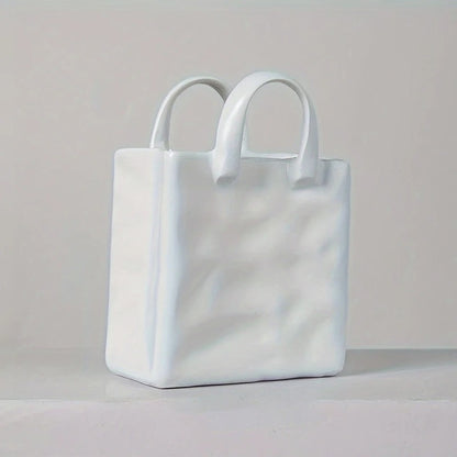 Nordic Handbag Vase – White Ceramic Flower Vase