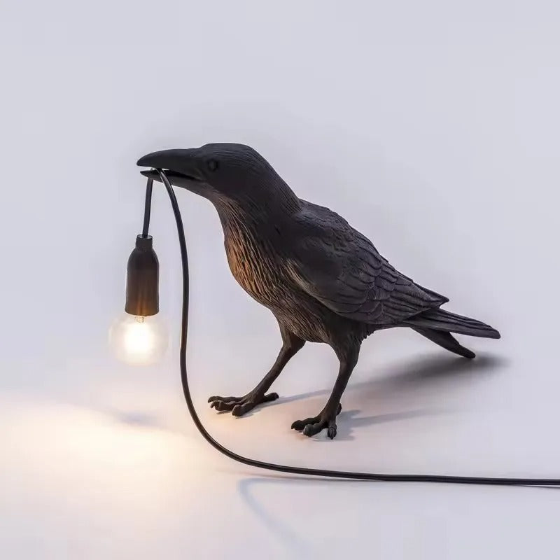 Vintage Crow Lamp – Nordic Resin Bird Light