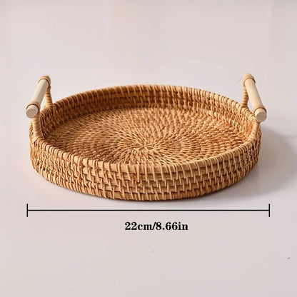 Handwoven Rattan Serving Tray with Handles