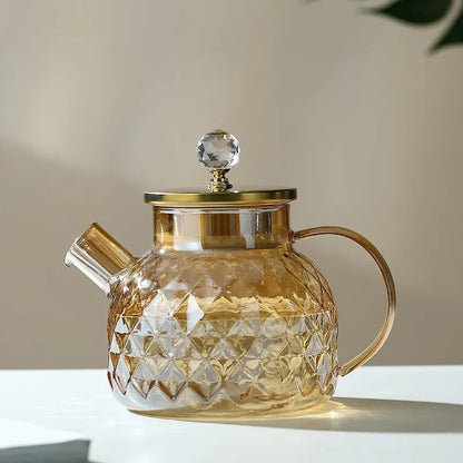 1L Glass Teapot with Lid and Filter – Amber Tea Kettle for Blooming or Fruit Tea