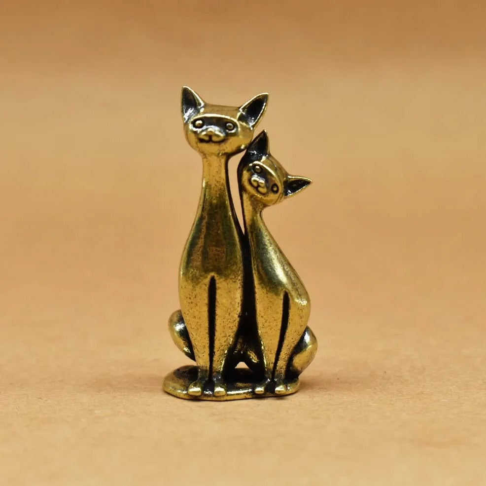 Vintage Brass Couple Cat Ornament