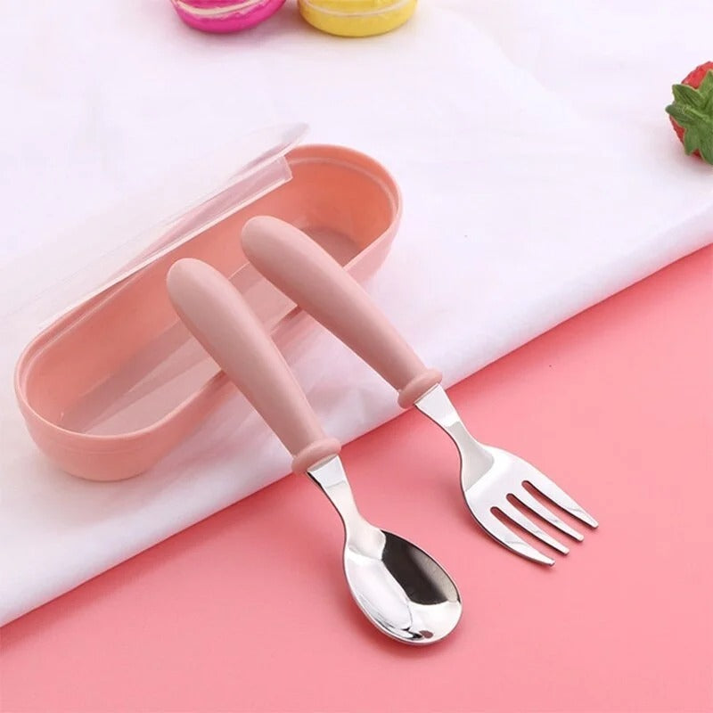 Kids Cutlery Set – 3-Piece Portable Spoon & Fork Set with Case