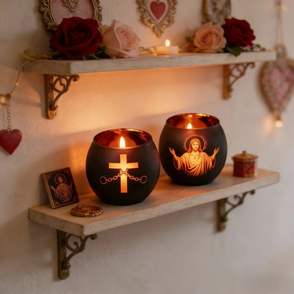 2-Piece Black Glass Cross Candle Holder Set