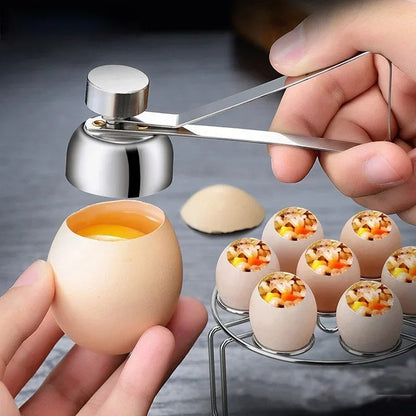 Stainless Steel Egg Topper Cutter – Precise Shell Remover for Boiled & Raw Eggs