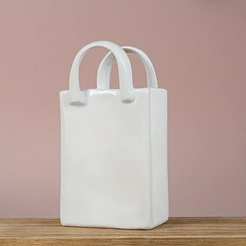 Nordic Handbag Vase – White Ceramic Flower Vase