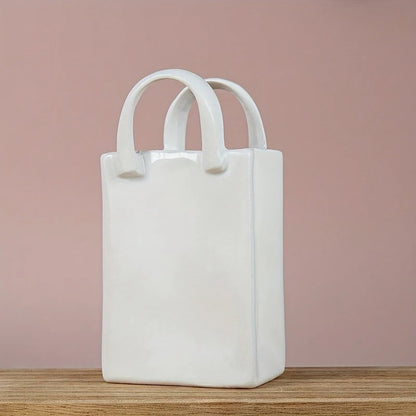 Nordic Handbag Vase – White Ceramic Flower Vase