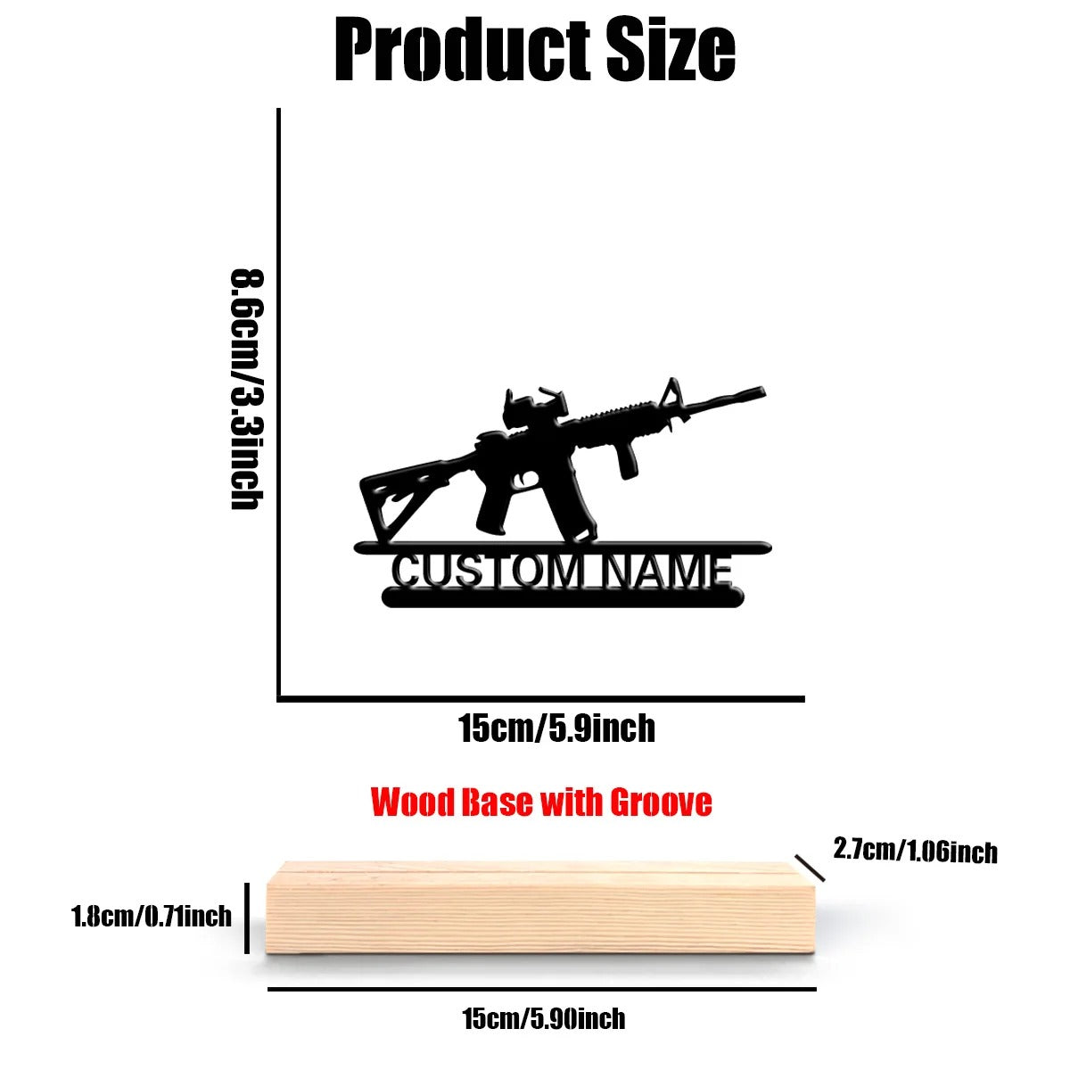 Personalized Rifle Metal Name Sign with Wooden Base