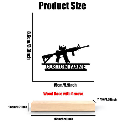Personalized Rifle Metal Name Sign with Wooden Base
