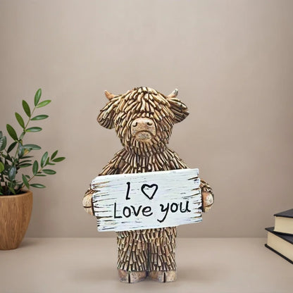 Funny Highland Cow "I Love You" Statue