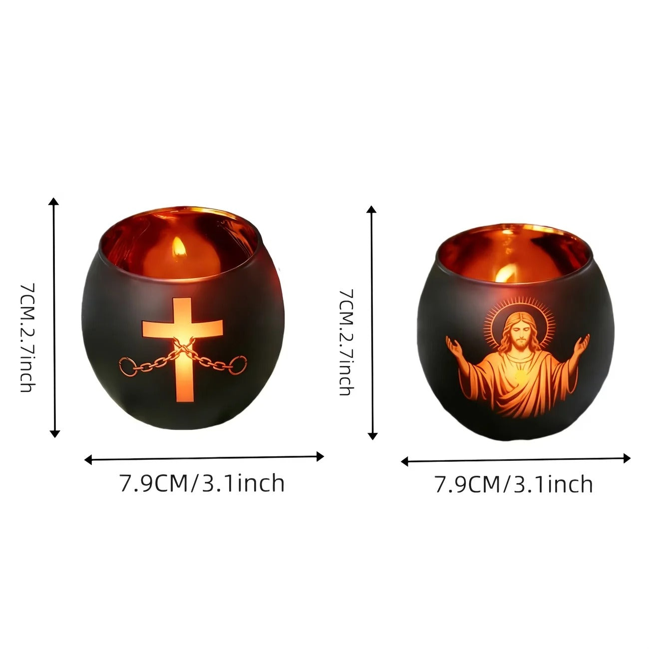 2-Piece Black Glass Cross Candle Holder Set