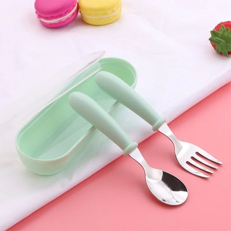 Kids Cutlery Set – 3-Piece Portable Spoon & Fork Set with Case
