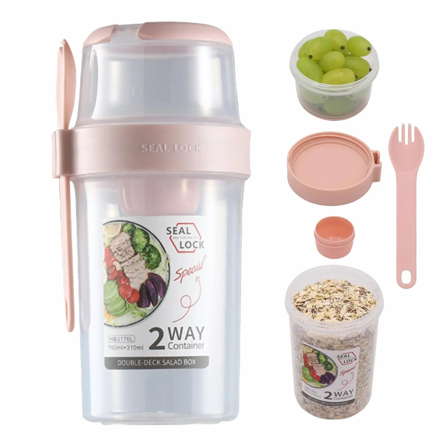 2-Layer Salad & Snack Container with Dressing Cup and Fork