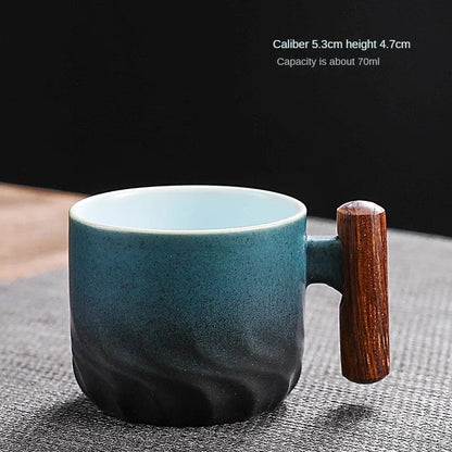 Vintage Handmade Coffee Cup with Wooden Handle
