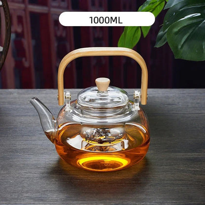 1000ml Glass Teapot with Wood Handle