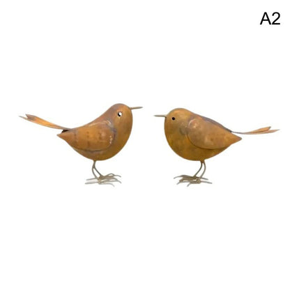 Rustic Metal Bird Garden Ornament - 2Pcs