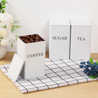 3Pcs Airtight Coffee, Sugar & Tea Canister Set – 1L Metal Storage Jars with Lid
