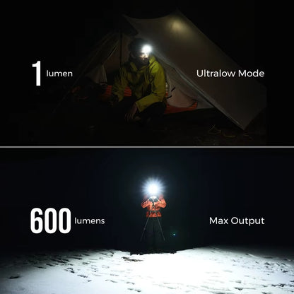 FlexTail 600Z Rechargeable Headlamp – Ultra-Light Waterproof LED Headlight for Camping