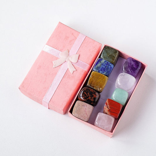 10 piece natural crystal set in a pink gift box with ribbon