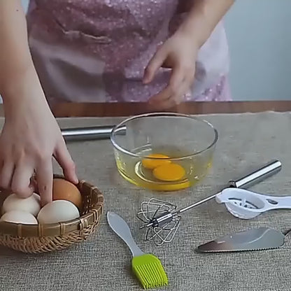 Semi-Automatic Stainless Steel Egg Beater – Hand Push Rotary Whisk